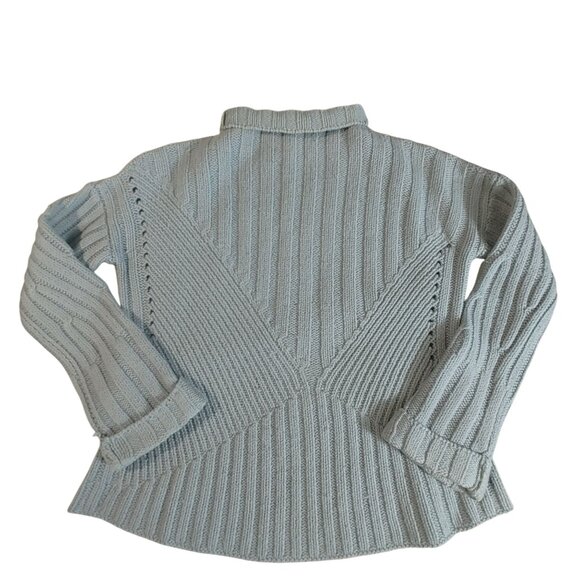Hand Knit Sweater Pullover Tequila Solo Gray Merino Wool Ribbed Knit Mock Neck - Picture 12 of 15